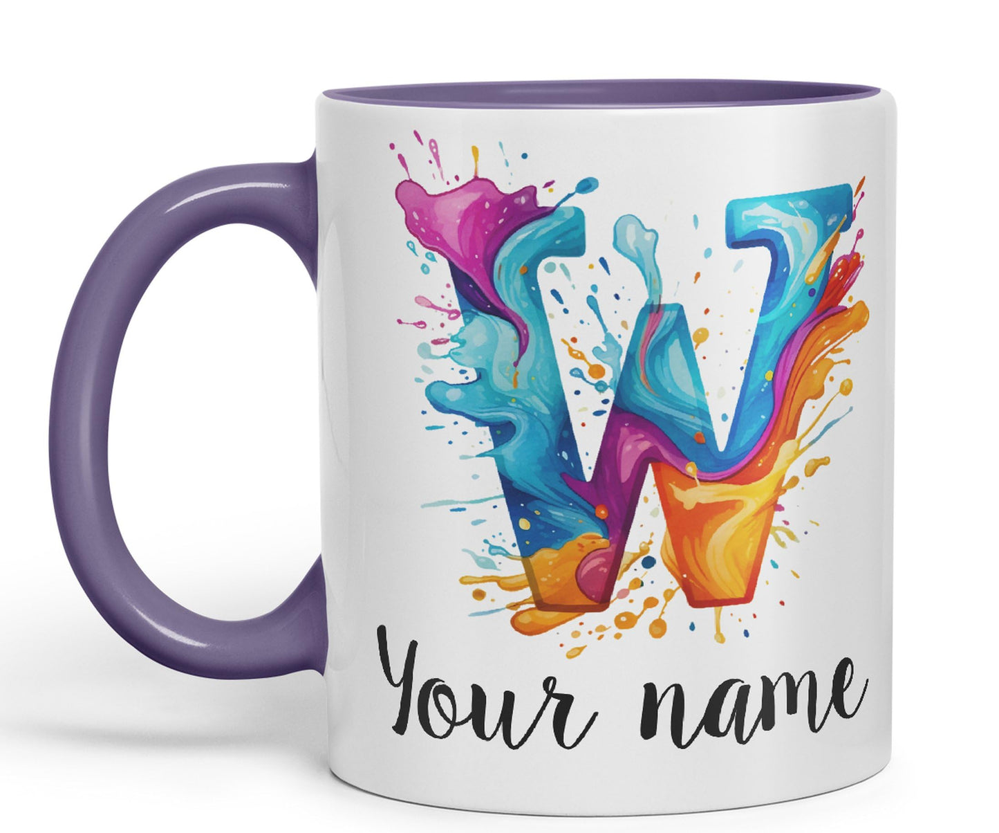 Personalised Letter W mug, Alphabet cusomized custom Letter W Monogram watercolour Ceramic Coloured Mug Cup for Tea Coffee Hot brew 330ml 11Oz Gift