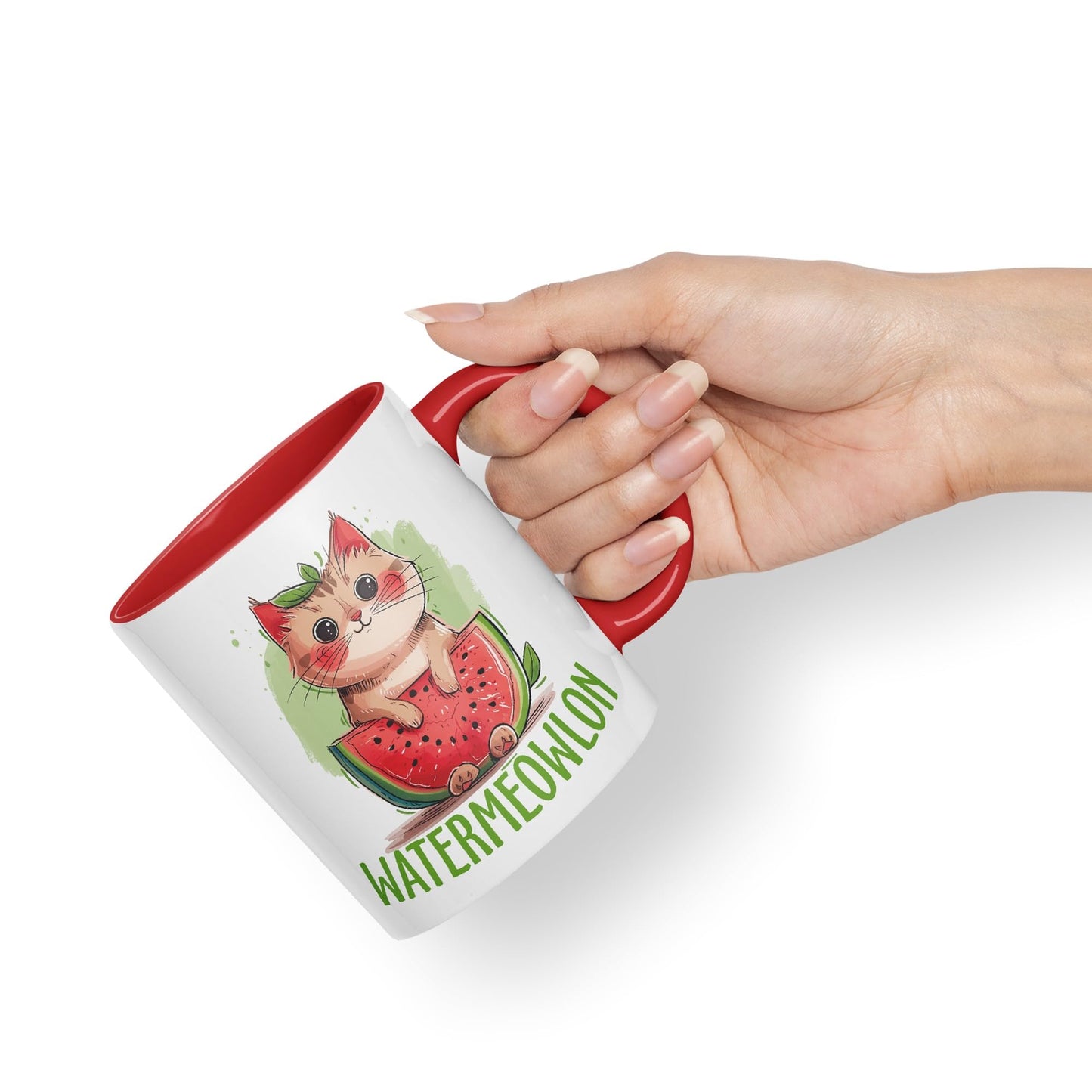 Watermeowlon Watermelon Kitty Cat Joke sarkasm Sarcastic Ceramic Coloured Mug Cup for Tea Coffee Hot Brew 330ml 11Oz Gift
