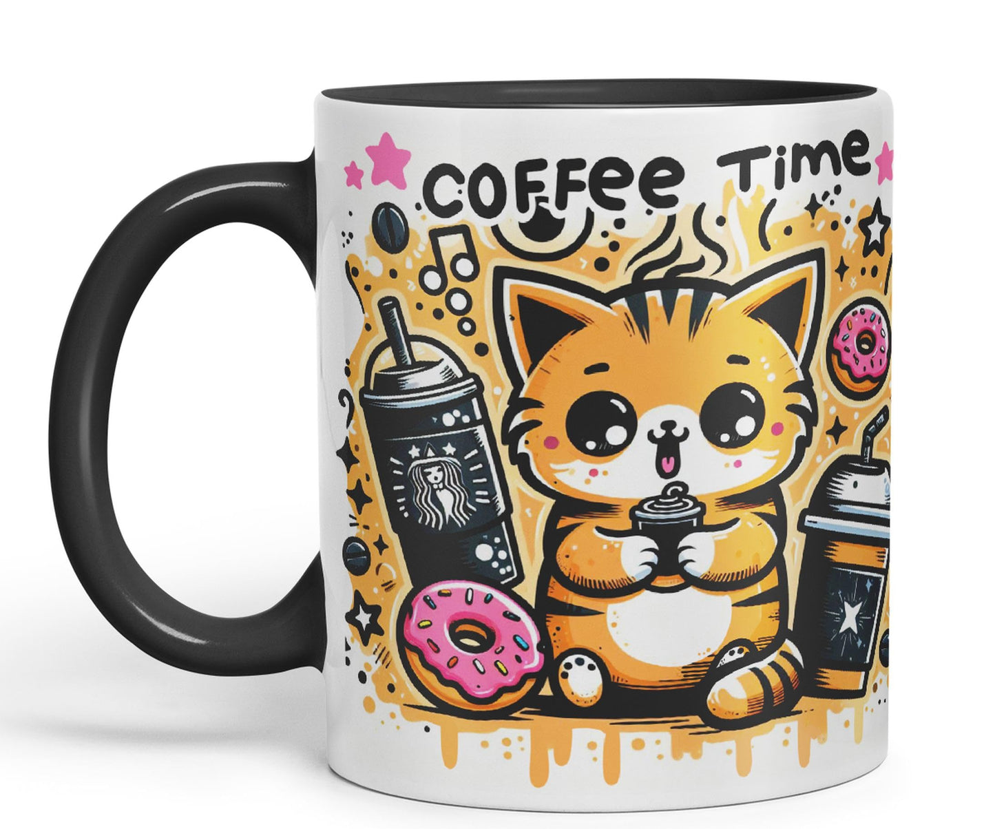 Coffee Time cat Kitten Joke sarkasm Sarcastic Ceramic Coloured Mug Cup for Tea Coffee Hot Brew 330ml 11Oz Gift V1Y