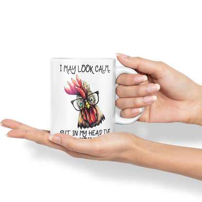 Vixar I May Look Calm.. Chickens Sarcastic Joke Ceramic Coloured Mug Cup for Tea Coffee Hot Brew 330ml 11oz