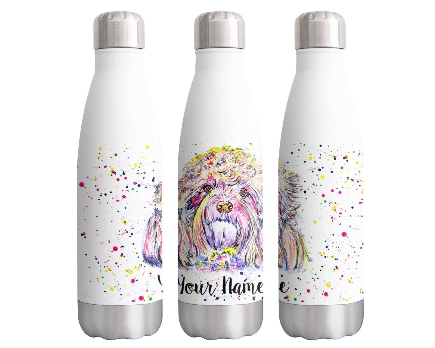 Vixar Cavapoo Personalised Custom Bottle with your Text/name Dog pet Watercolour Animals Bottle Double Wall Insulated Stainless Steel Sport Drinks 500ml