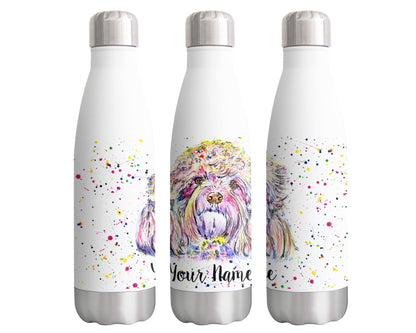 Vixar Cavapoo Personalised Custom Bottle with your Text/name Dog pet Watercolour Animals Bottle Double Wall Insulated Stainless Steel Sport Drinks 500ml