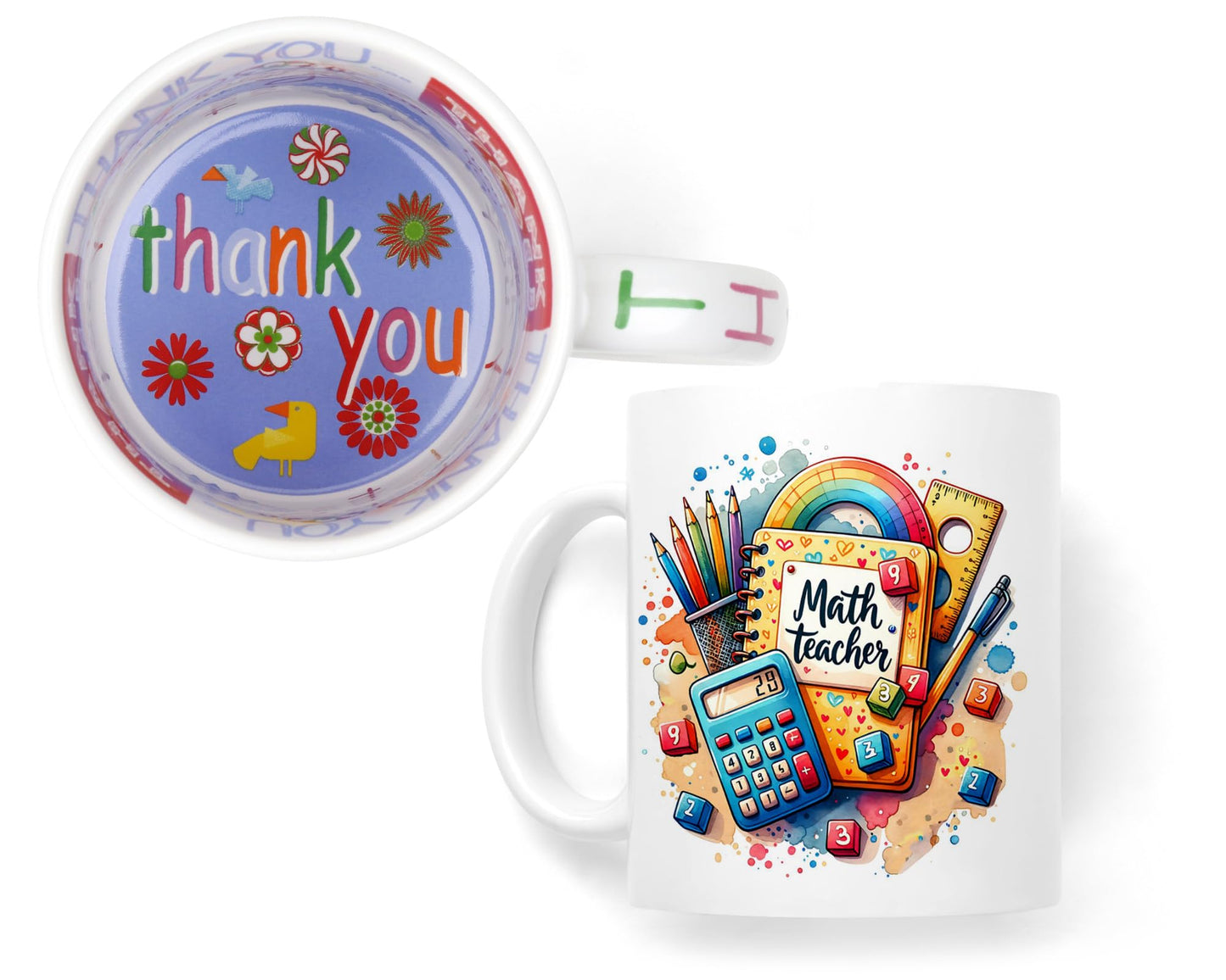 Vixar Math Teacher Mug Thank You, End of School Gift Ceramic Coloured Mug Cup for Tea Coffee Hot Brew 330ml 11Oz Gift