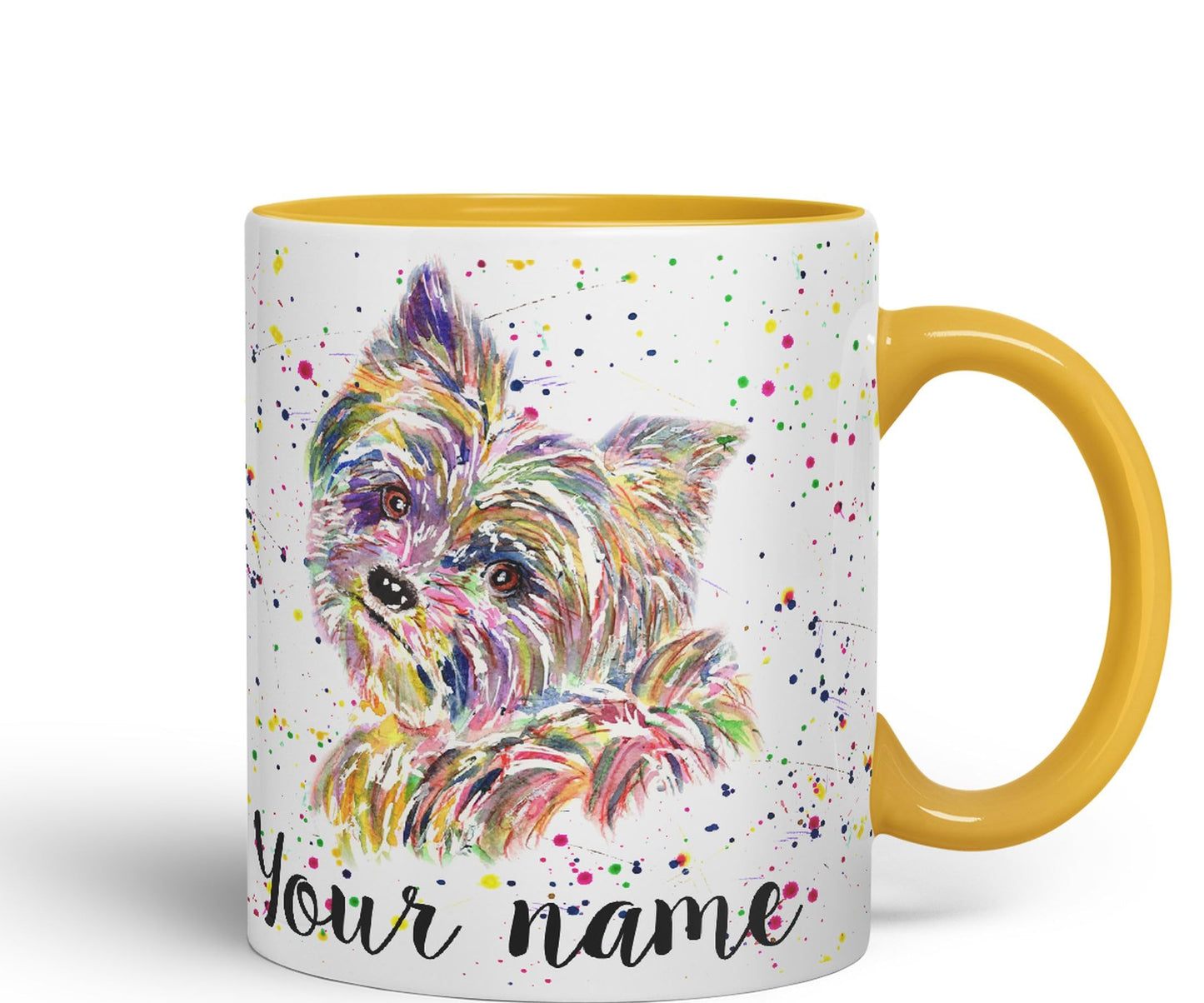 Vixar Personalised with Your Text Yorkshire Terrier Yorkie York Dog Pet Animals Watercolour Art Coloured Ceramic Mug Cup Gift 330ml 11oz Custom Work Office Tea Coffee (O2)