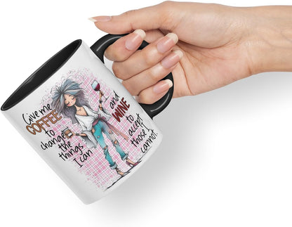Vixar Give Me Coffee to Change The Things I Can and Wine to Accept Those I Cannot Coloured Mug Cup 11oz (Black)