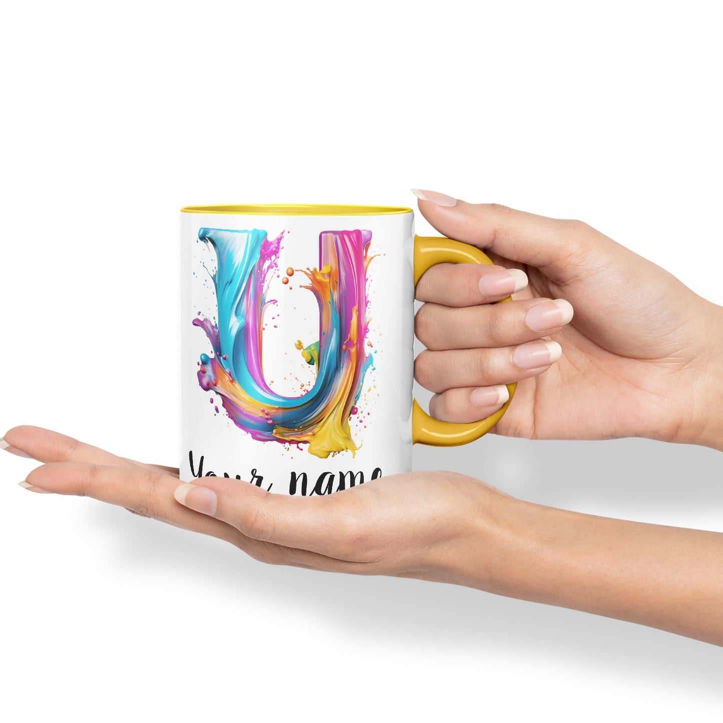 Personalised Letter U mug, Alphabet cusomized custom Letter U Monogram watercolour Ceramic Coloured Mug Cup for Tea Coffee Hot brew 330ml 11Oz Gift