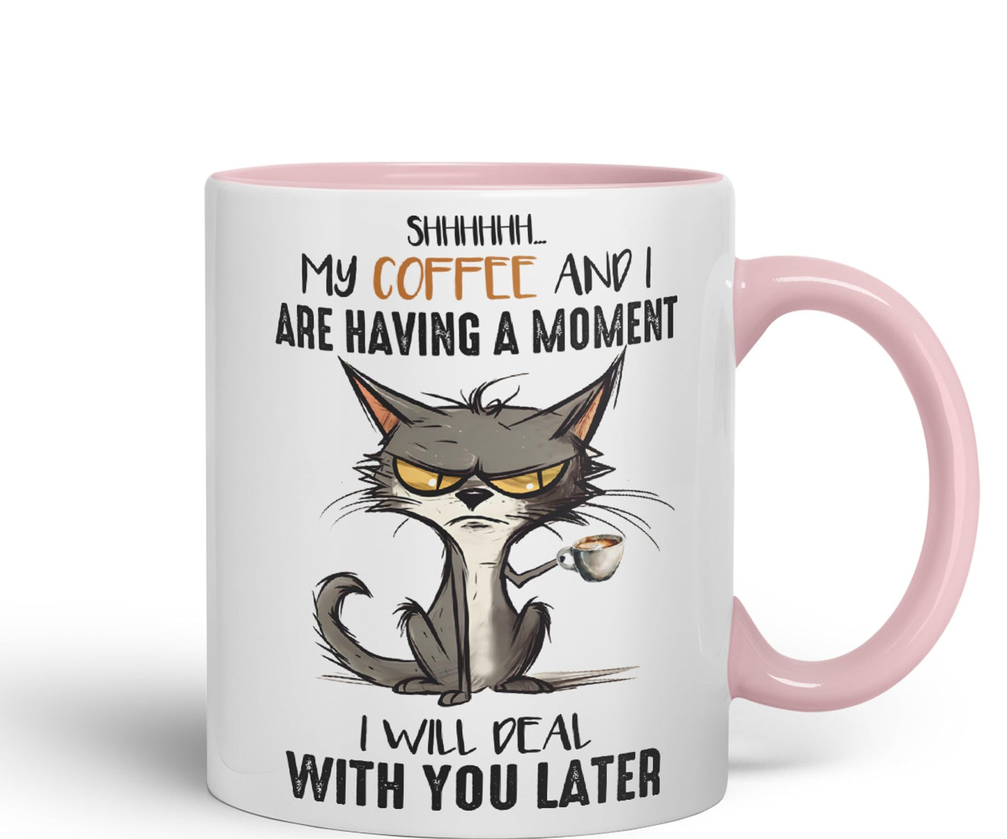 My Coffee and I are Having a Moment, I Will Deal with You Later cat Sarcastic Joke Ceramic Coloured Mug Cup for Tea Coffee Hot Brew 330ml 11Oz