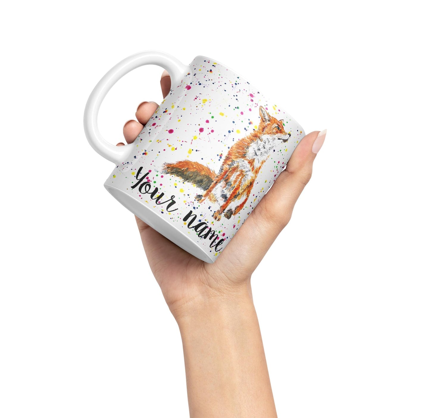 Vixar Personalised with Your Text Fox British Wildlife Animals Watercolour Art Coloured Ceramic Mug Cup Gift 330ml 11oz Custom Work Office Tea Coffee