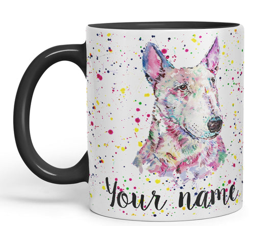 Vixar Personalised with Your Text Bully English Bull Terrier Dog Pet Animals Watercolour Art Coloured Ceramic Mug Cup Gift 330ml 11oz Custom Work Office Tea Coffee