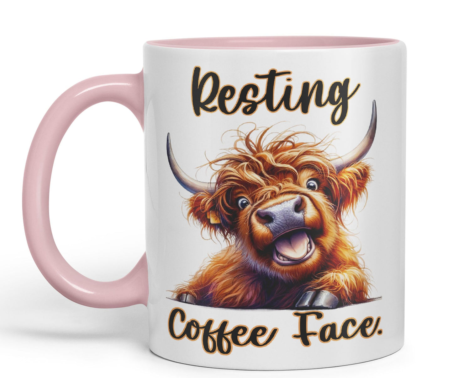 Resting Coffee Face Cow Highland Joke sarkasm Sarcastic Ceramic Coloured Mug Cup for Tea Coffee Hot Brew 330ml 11Oz Gift