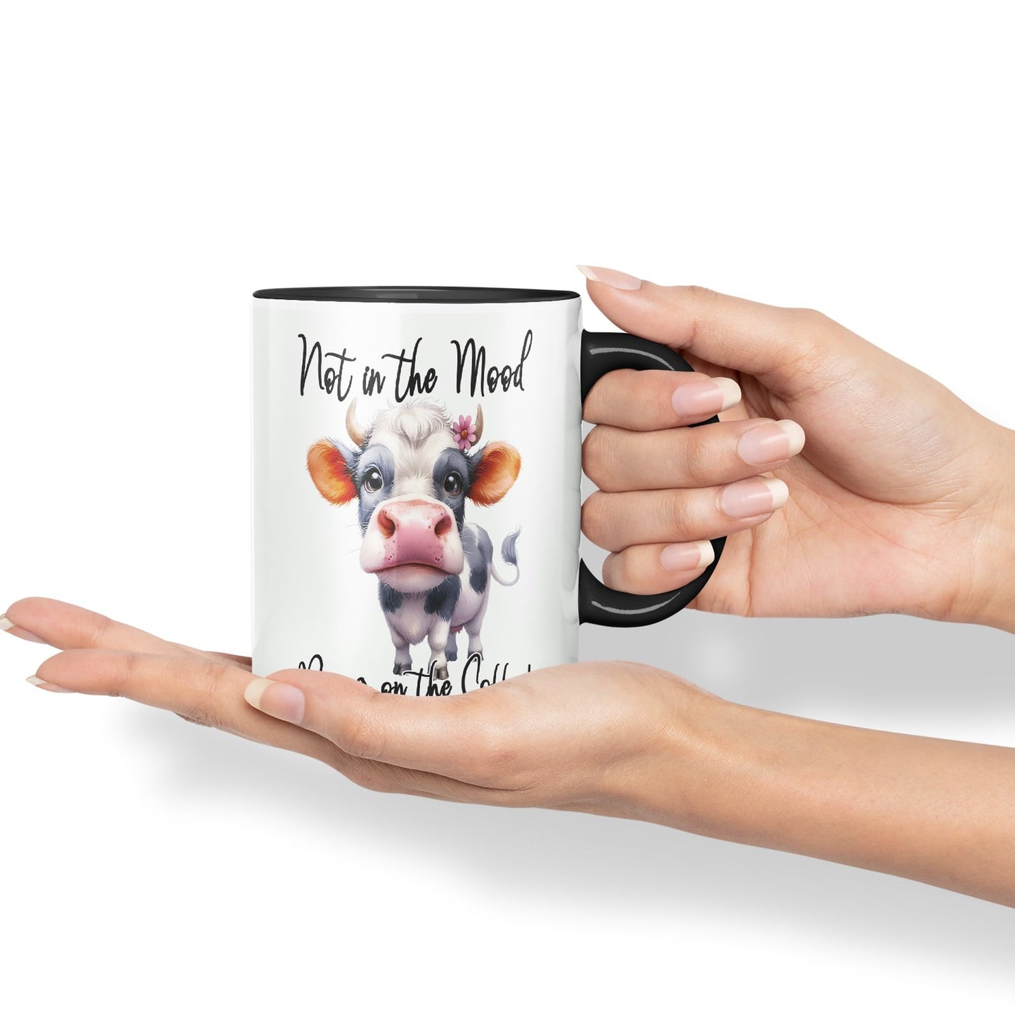 Not in The Mood Bring on The Coffee Cow Joke sarkasm Sarcastic Ceramic Coloured Mug Cup for Tea Coffee Hot Brew 330ml 11Oz Gift