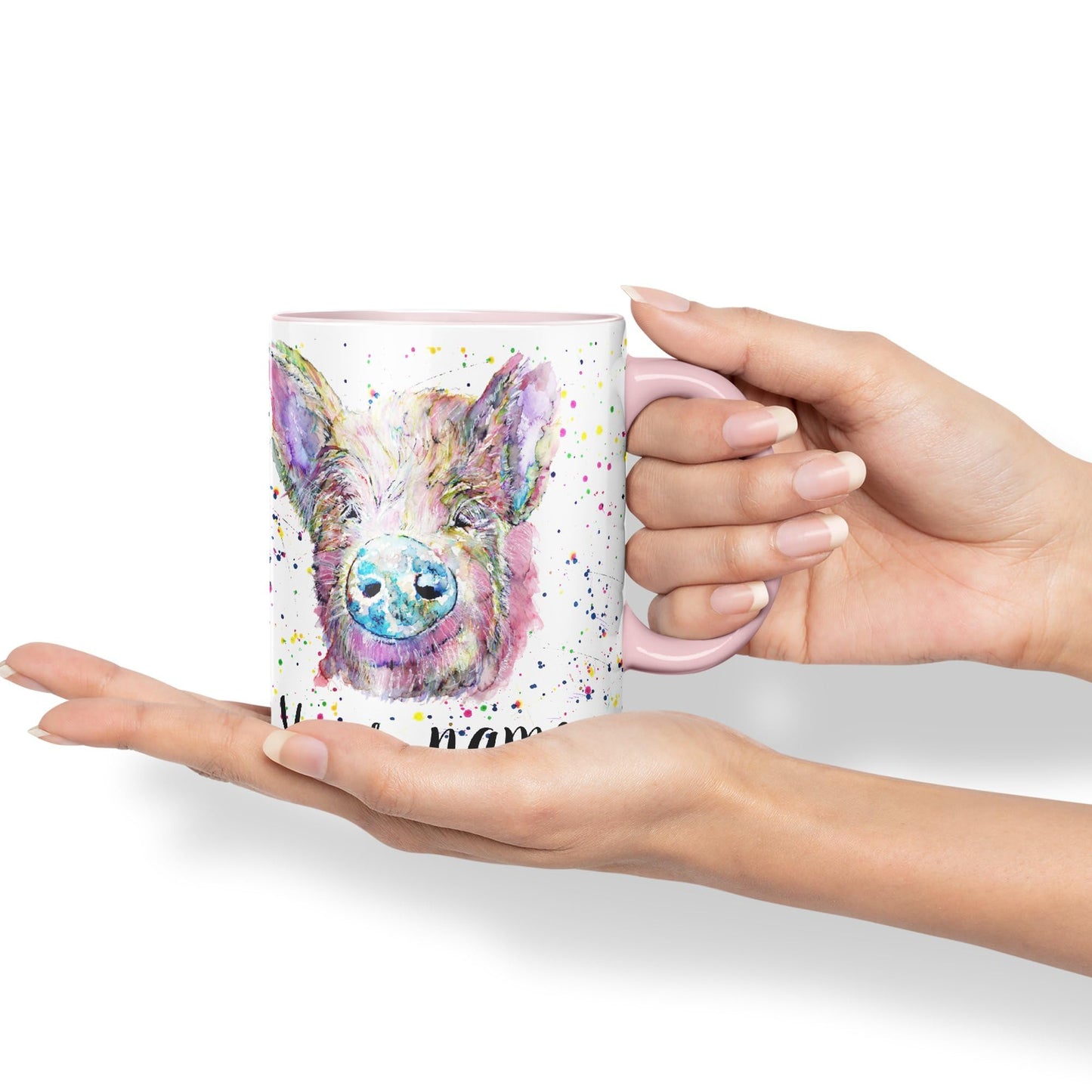 Vixar Personalised with Your Text Pig hog Pork Farm Animal Watercolour Art Coloured Ceramic Mug Cup Gift 330ml 11oz Custom Work Office Tea Coffee (O2)