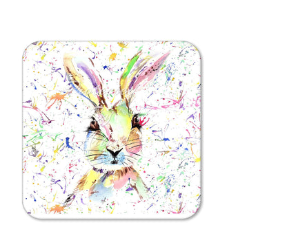 Coaster Hare Bunny Rabbit Wildlife Black white Animals Coasters Watercolour Art Gift Work Office Dining Tea coffee