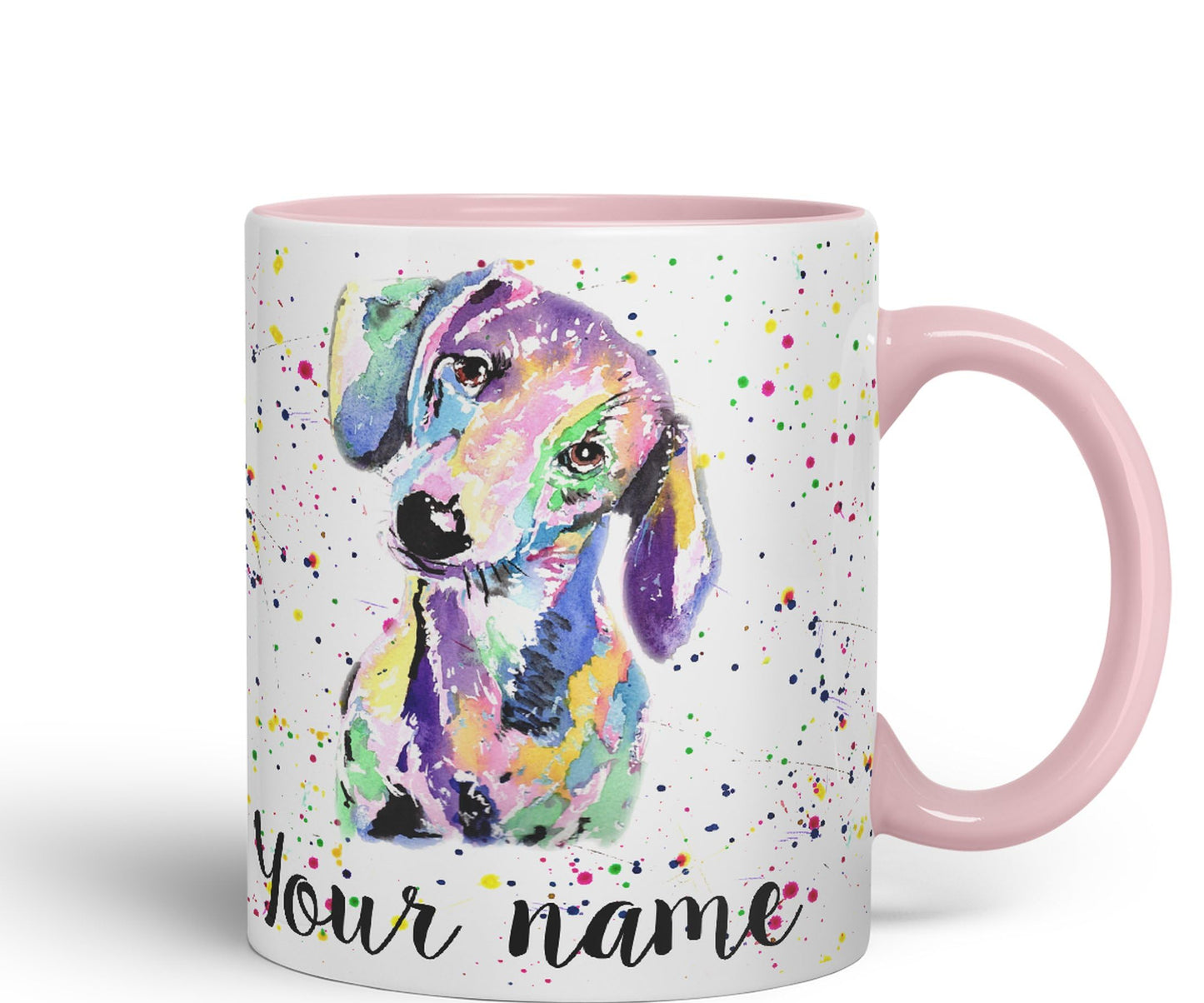 Vixar Personalised with Your Text Dachshund Sausage Dog Wiener Badger Pet Watercolour Art Coloured Ceramic Mug Cup Gift 330ml 11oz Custom Work Office Tea Coffee