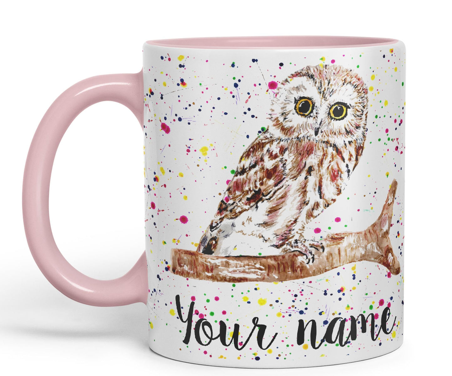 Vixar Personalised with Your Text Owl Bird Watercolour Art Coloured Ceramic Mug Cup Gift 330ml 11oz Custom Work Office Tea Coffee (O2)