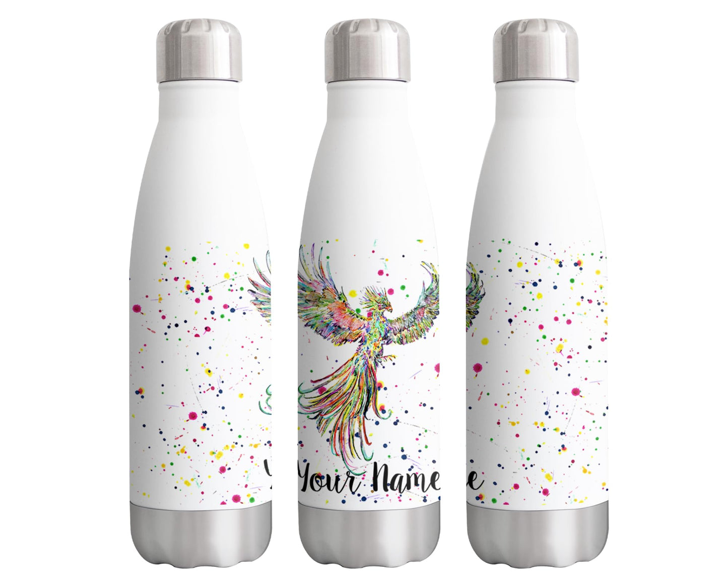 Vixar Phoenix Personalised Custom Bottle with your Text/name Watercolour Mythology Bird Animals Bottle Double Wall Insulated Stainless Steel Sport Drinks 500ml