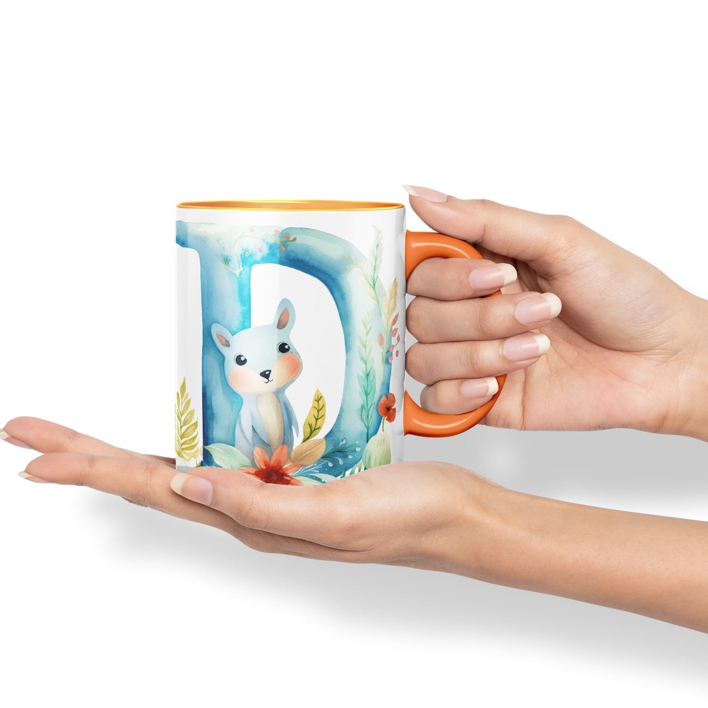 Letter D mug, Animals Alphabet Letter D Monogram animal for kids Ceramic Coloured Mug Cup for Tea Coffee Hot brew 330ml 11Oz Gift