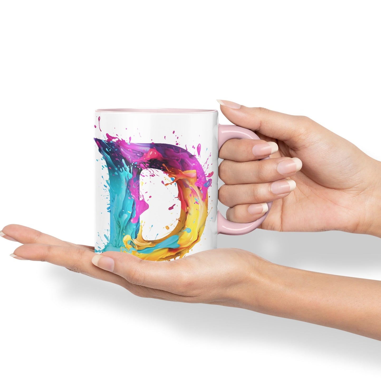 Letter D mug, Alphabet Letter D Monogram watercolour Ceramic Coloured Mug Cup for Tea Coffee Hot brew 330ml 11Oz Gift