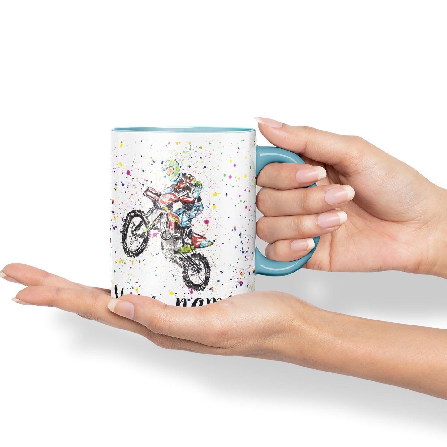 Vixar Personalised with Your Text Motocross Motorbike Motocycle Watercolour Art Coloured Ceramic Mug Cup Gift 330ml 11oz Custom Work Office Tea Coffee