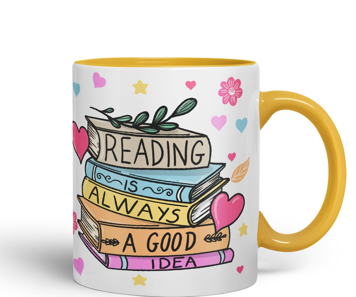 Vixar Reading is Always a Good Idea Book Reader Gift Presents Coloured Ceramic Mug Cup Gift 330ml 11oz Work Office Tea Coffee