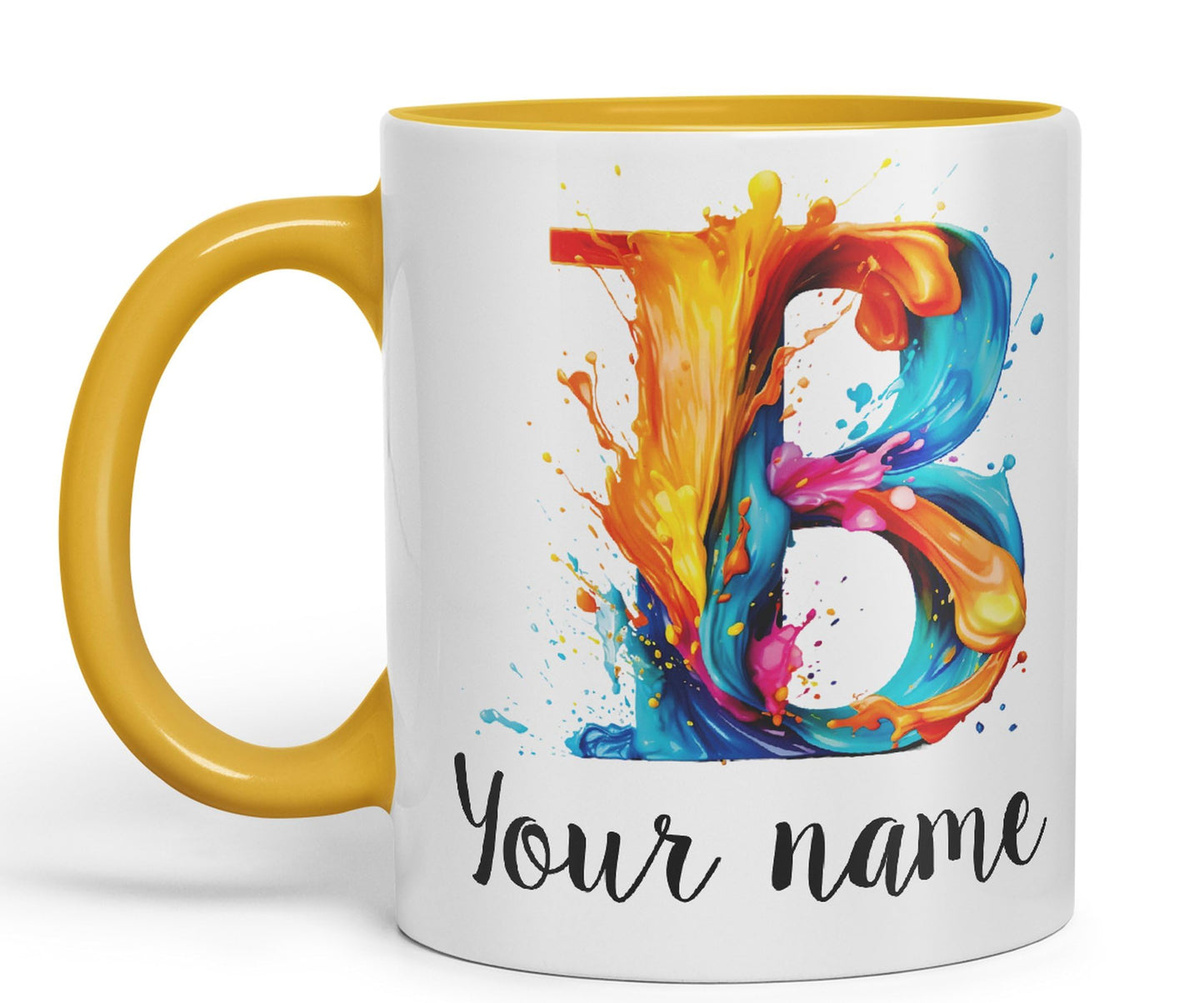 Personalised Letter B mug, Alphabet cusomized custom your Letter B Monogram watercolour Ceramic Coloured Mug Cup for Tea Coffee Hot brew 330ml 11Oz Gift