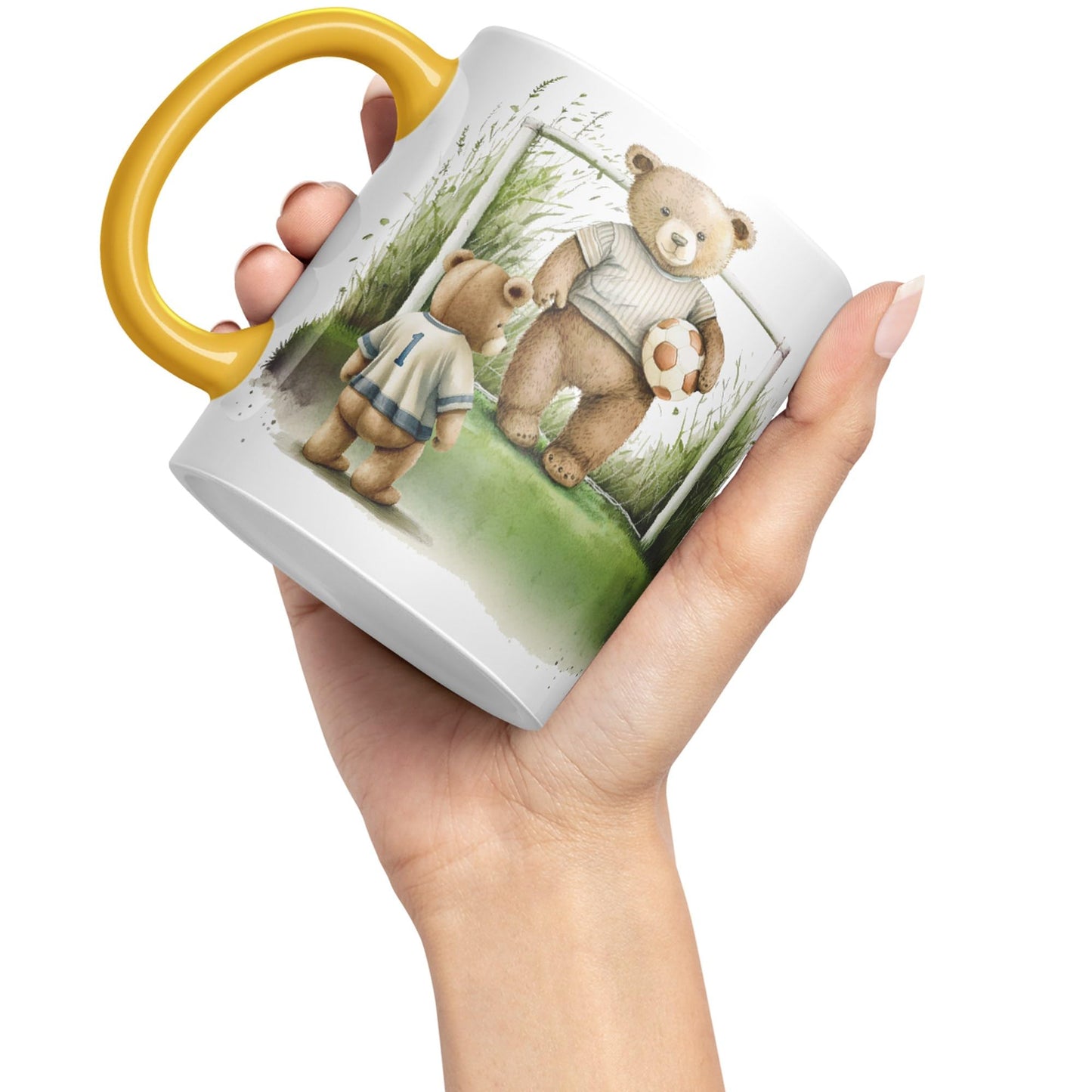 Vixar Teddy Bear Football Father and Son Ceramic Mug Coloured Mug Cup Gift Birthday Work Office Tea Coffee
