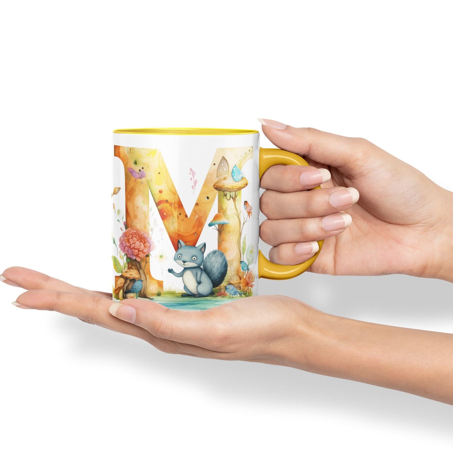 Letter M mug, Animals Alphabet Letter M Monogram animal for kids Ceramic Coloured Mug Cup for Tea Coffee Hot brew 330ml 11Oz Gift