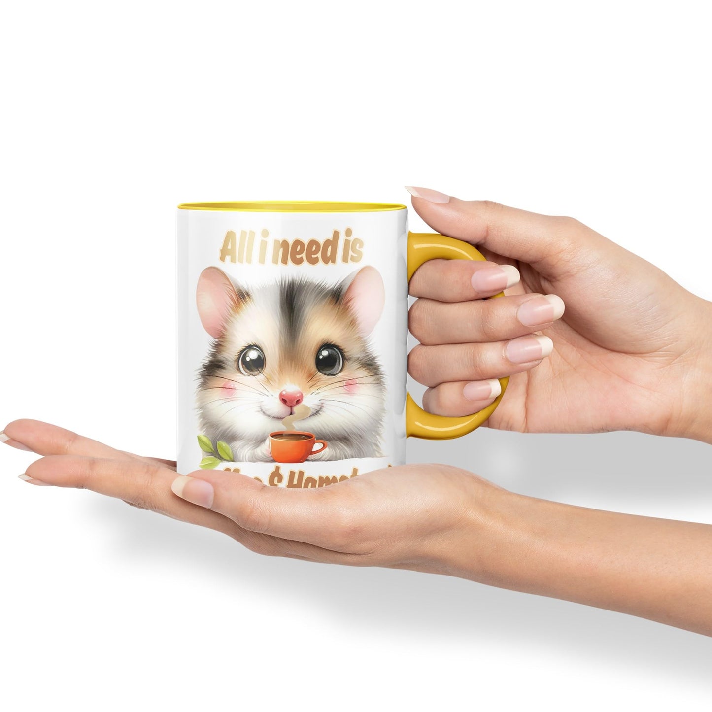 All I Needs is Coffee & Hamster Joke sarkasm Sarcastic Ceramic Coloured Mug Cup for Tea Coffee Hot Brew 330ml 11Oz Gift