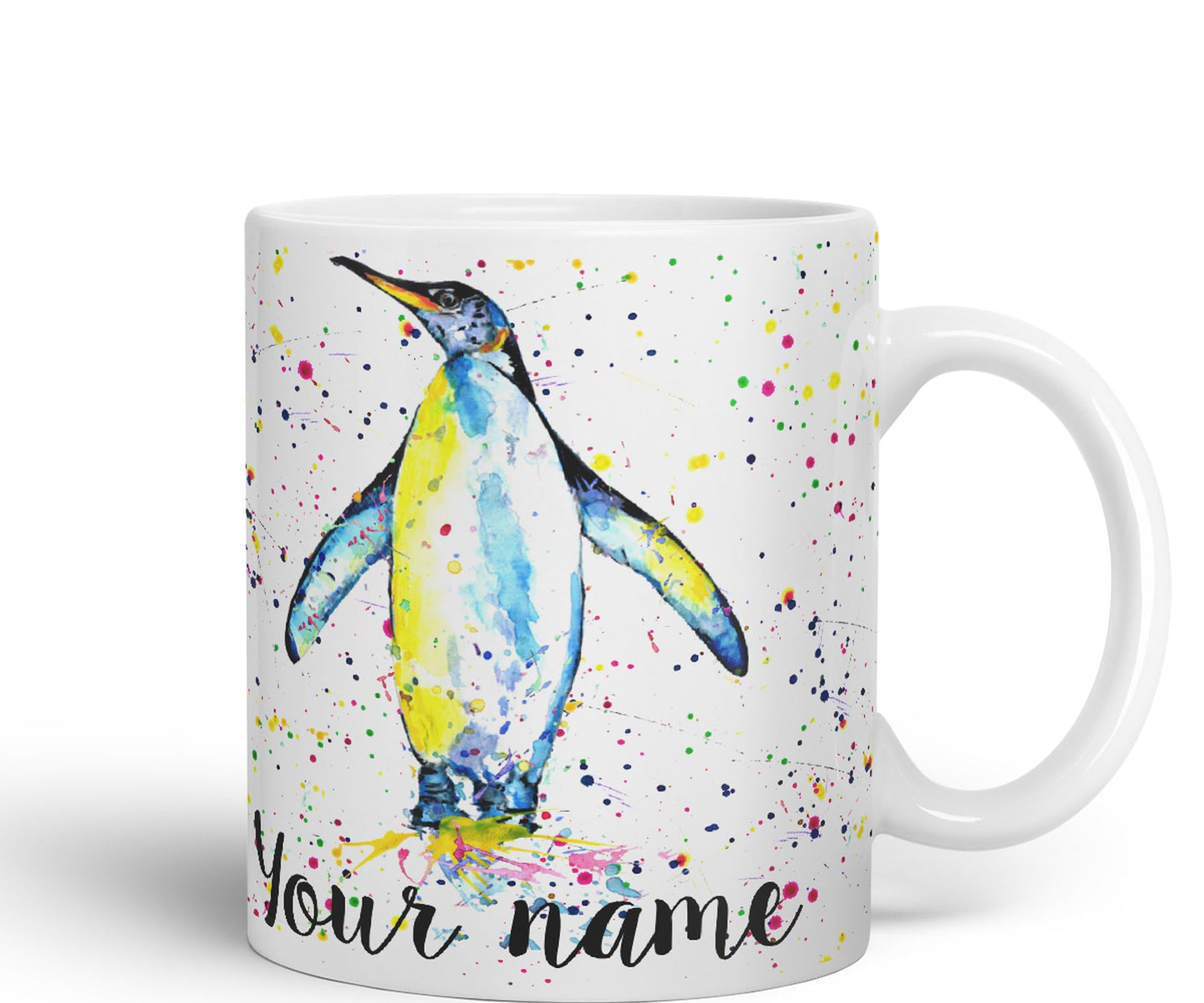 Vixar Personalised with Your Text Penguins Bird Watercolour Art Coloured Ceramic Mug Cup Gift 330ml 11oz Custom Work Office Tea Coffee (O1)