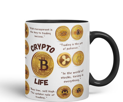 Crypto Life Crypto Currency Trading Ceramic Coloured Mug Cup for Tea Coffee Hot brew 330ml 11Oz Gift