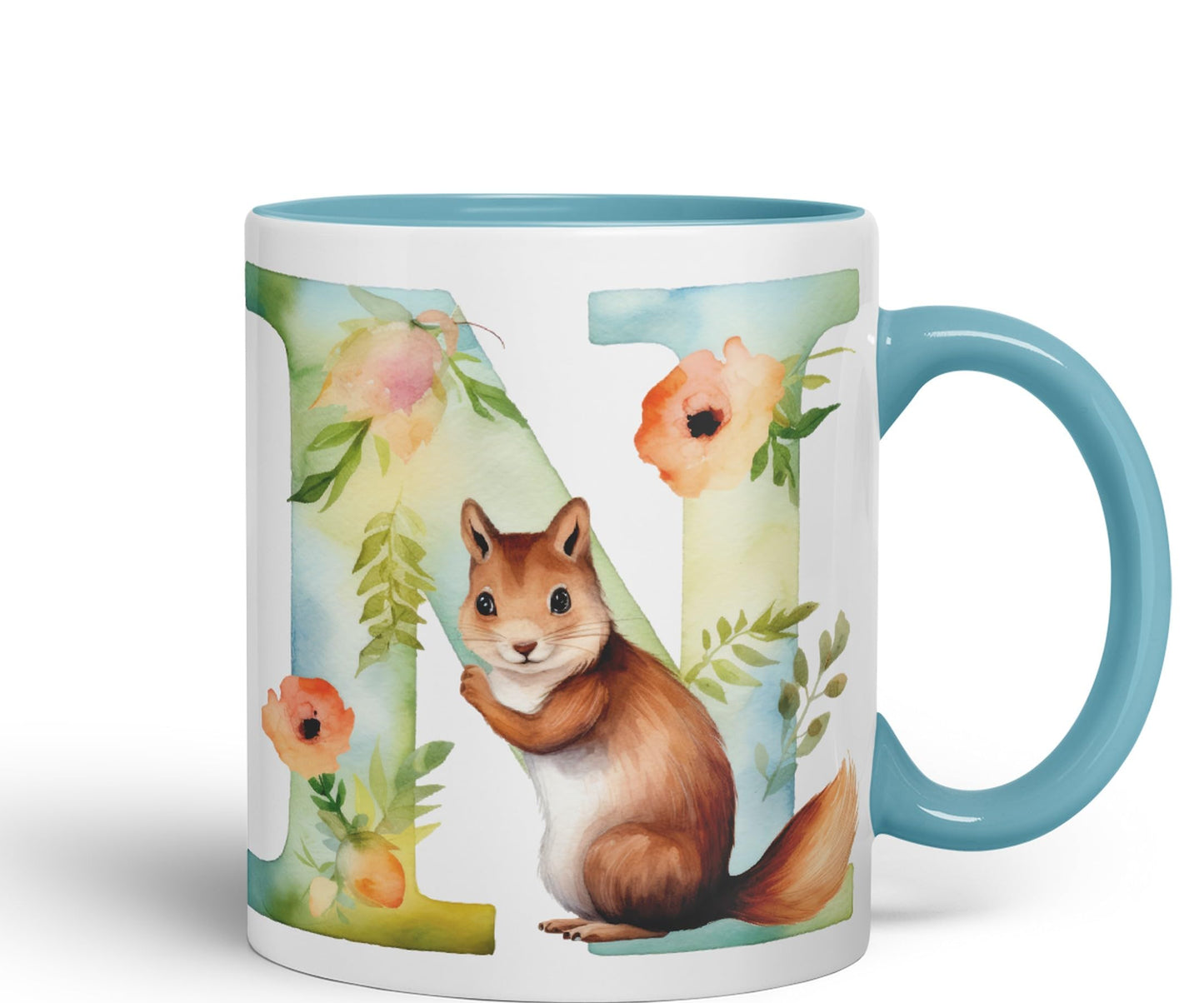 Letter N mug, Animals Alphabet Letter N Monogram animal for kids Ceramic Coloured Mug Cup for Tea Coffee Hot brew 330ml 11Oz Gift