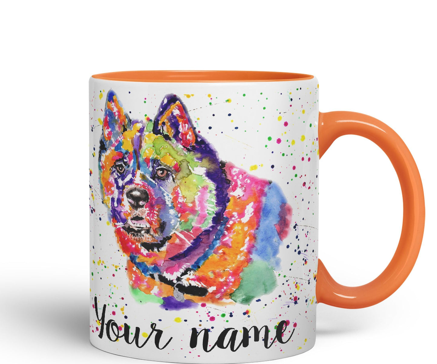 Vixar Personalised with Your Text Akita Dog pet Watercolour Art Coloured Ceramic Mug Cup Gift 330ml 11oz Custom Work Office Tea Coffee