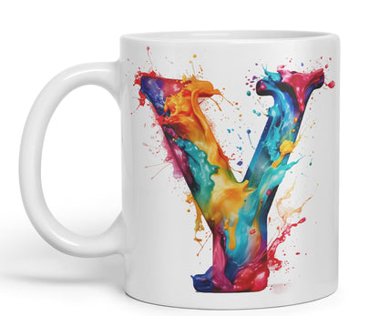 Letter Y mug, Alphabet Letter R Monogram watercolour Ceramic Coloured Mug Cup for Tea Coffee Hot brew 330ml 11Oz Gift