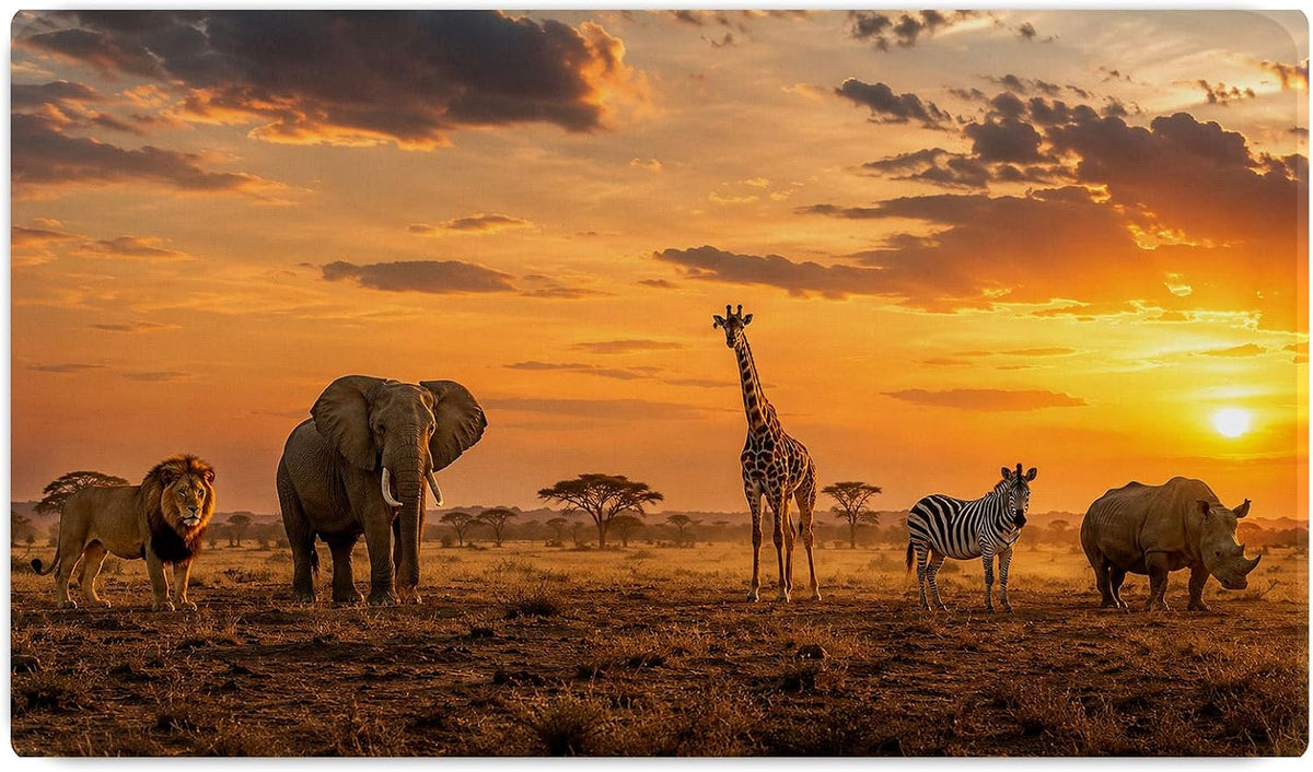 Vixar Safari Animals Large Desk Mat – African Wildlife Fabric Mouse Pad with 3mm Non-Slip Rubber Base, 600 x 350mm