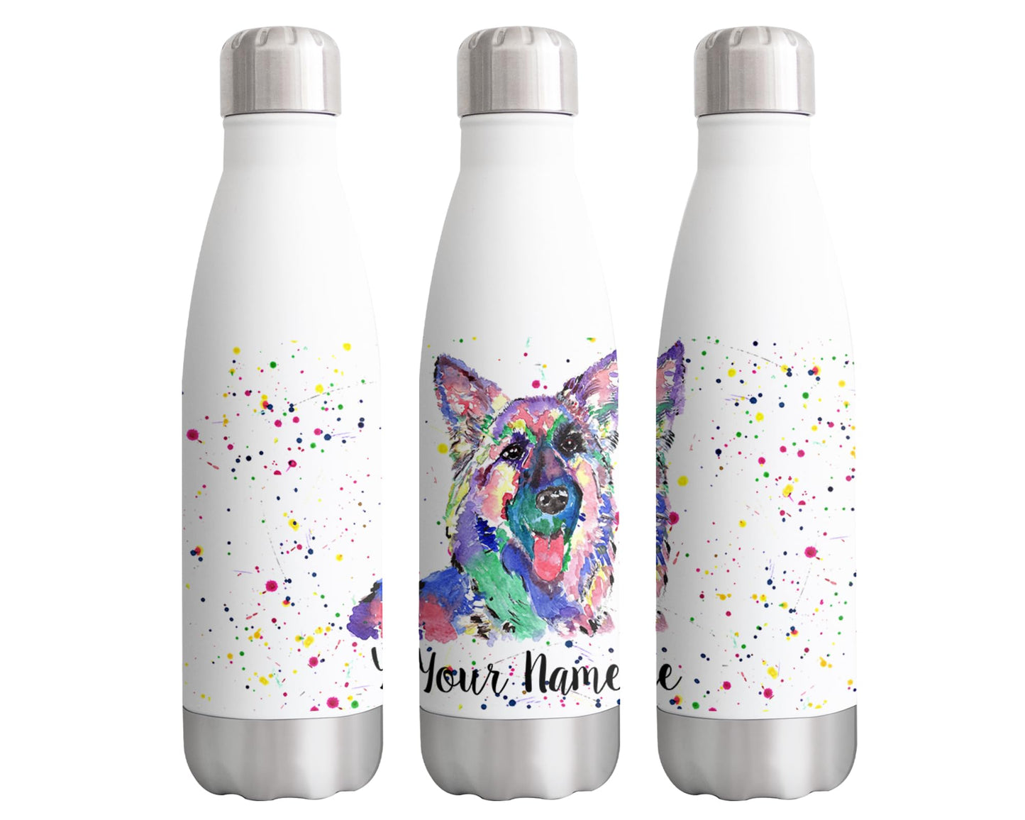 Vixar German Shepherd Personalised Custom Bottle with your Text/name Watercolour Pet Dog Animals Bottle Double Wall Insulated Stainless Steel Sport Drinks 500ml HC2