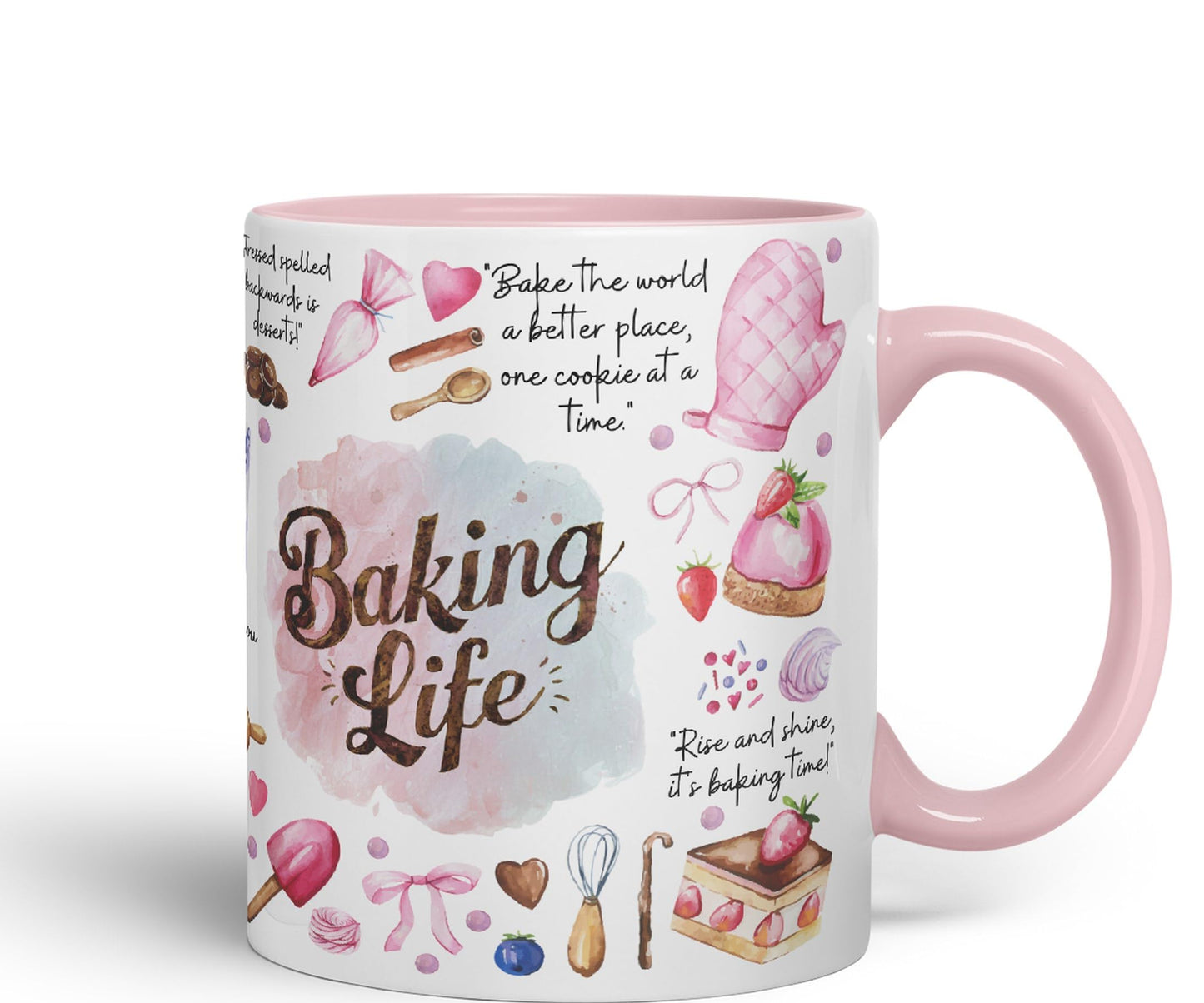 Baking Life Desserts Bake Joke sarkasm Sarcastic Ceramic Coloured Mug Cup for Tea Coffee Hot Brew 330ml 11Oz Gift