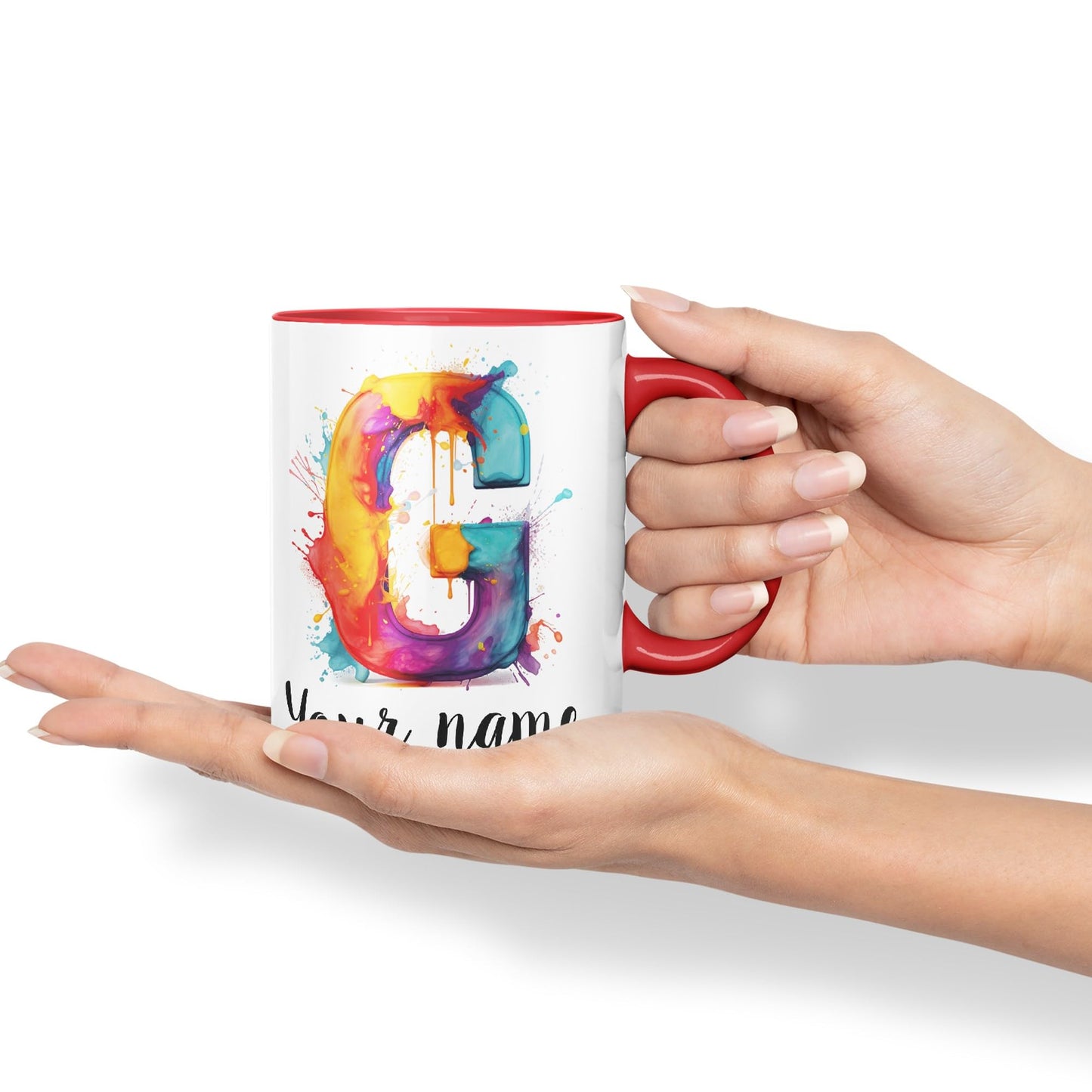 Personalised Letter G mug, Alphabet cusomized custom your Letter G Monogram watercolour Ceramic Coloured Mug Cup for Tea Coffee Hot brew 330ml 11Oz Gift