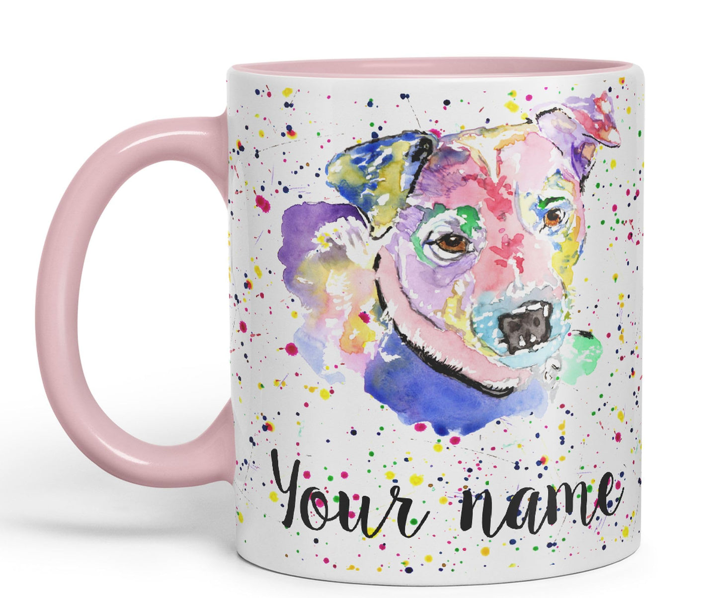 Personalised mug with Your Text name Jack Russell Terrier Dog pet animals Watercolour Art Coloured Ceramic Mug Cup Gift 330ml 11oz Custom Work Office Tea Coffee