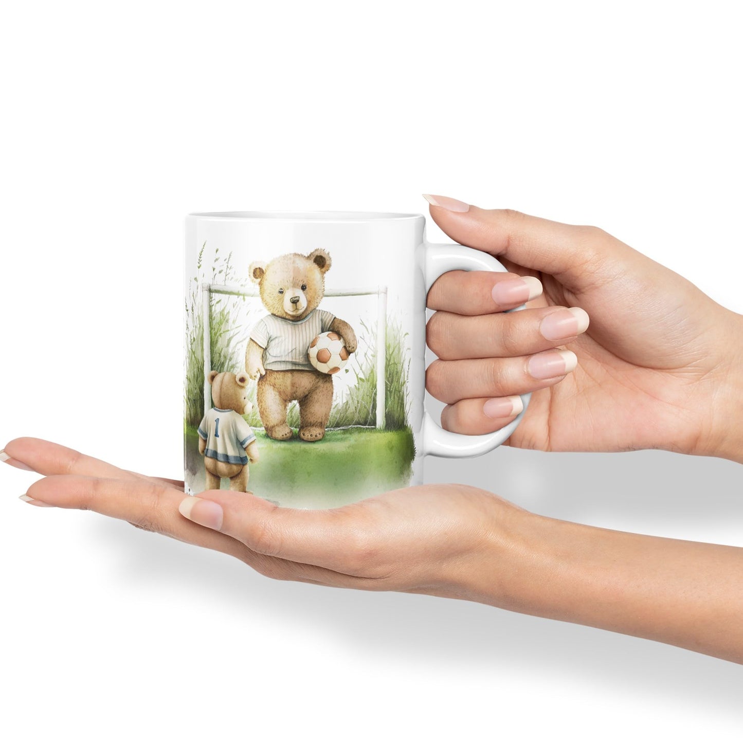 Vixar Teddy Bear Football Father and Son Ceramic Mug Coloured Mug Cup Gift Birthday Work Office Tea Coffee