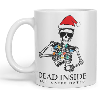 Dead Inside but Coffeinated Christmas Skull Sarcastic Joke Ceramic Coloured Mug Cup for Tea Coffee Hot Brew 330ml 11Oz