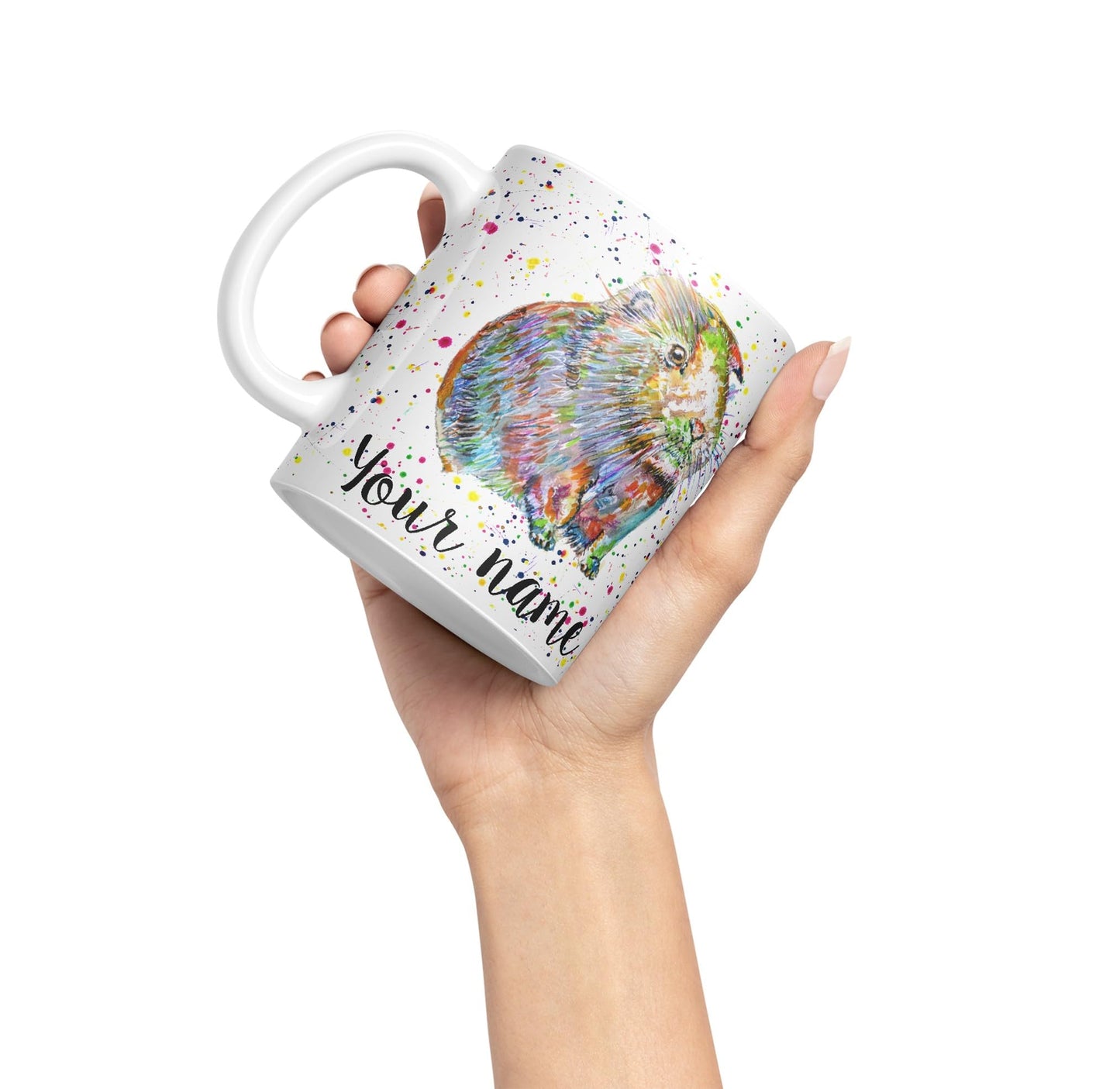 Vixar Personalised with Your Text Guinea Pig Short Haired Pet Watercolour Art Coloured Ceramic Mug Cup Gift 330ml 11oz Custom Work Office Tea Coffee