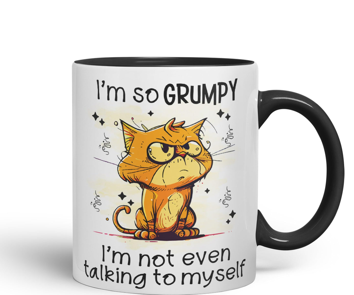 I'm so Grumpy, I'm not Even Talking to Myself cat Joke sarkasm Ceramic Coloured Mug Cup for Tea Coffee Hot Brew 330ml 11Oz Gift