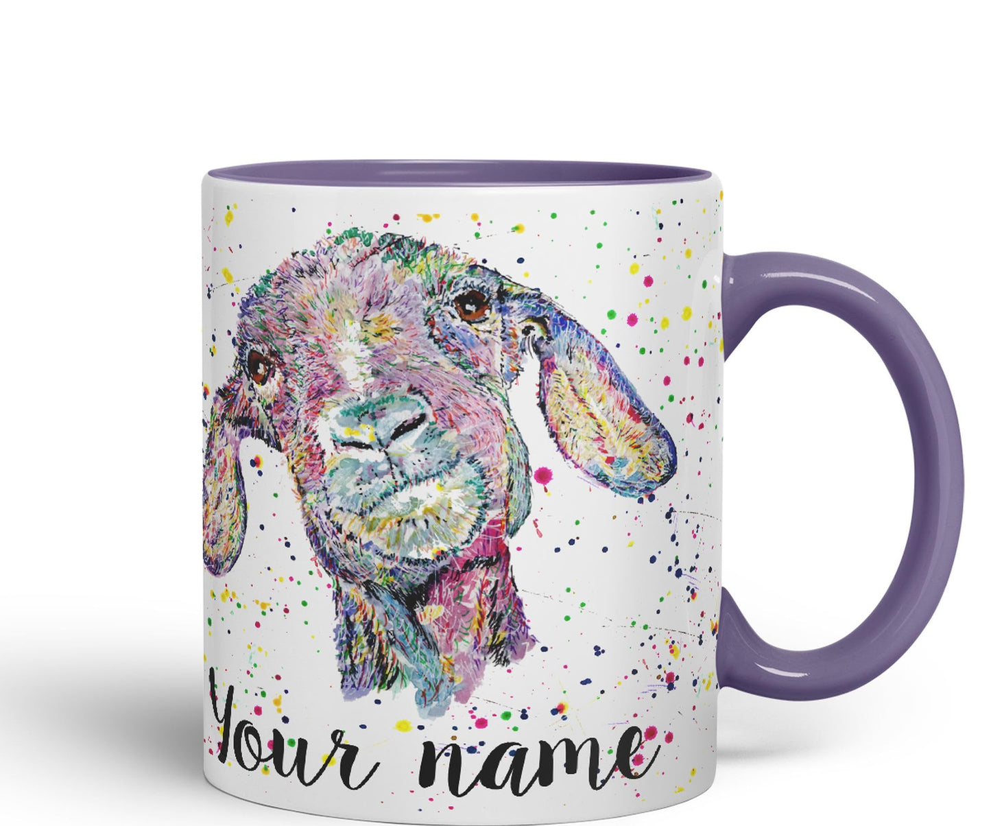 Vixar Personalised with Your Text Goat Farm Animals Watercolour Art Coloured Ceramic Mug Cup Gift 330ml 11oz Custom Work Office Tea Coffee