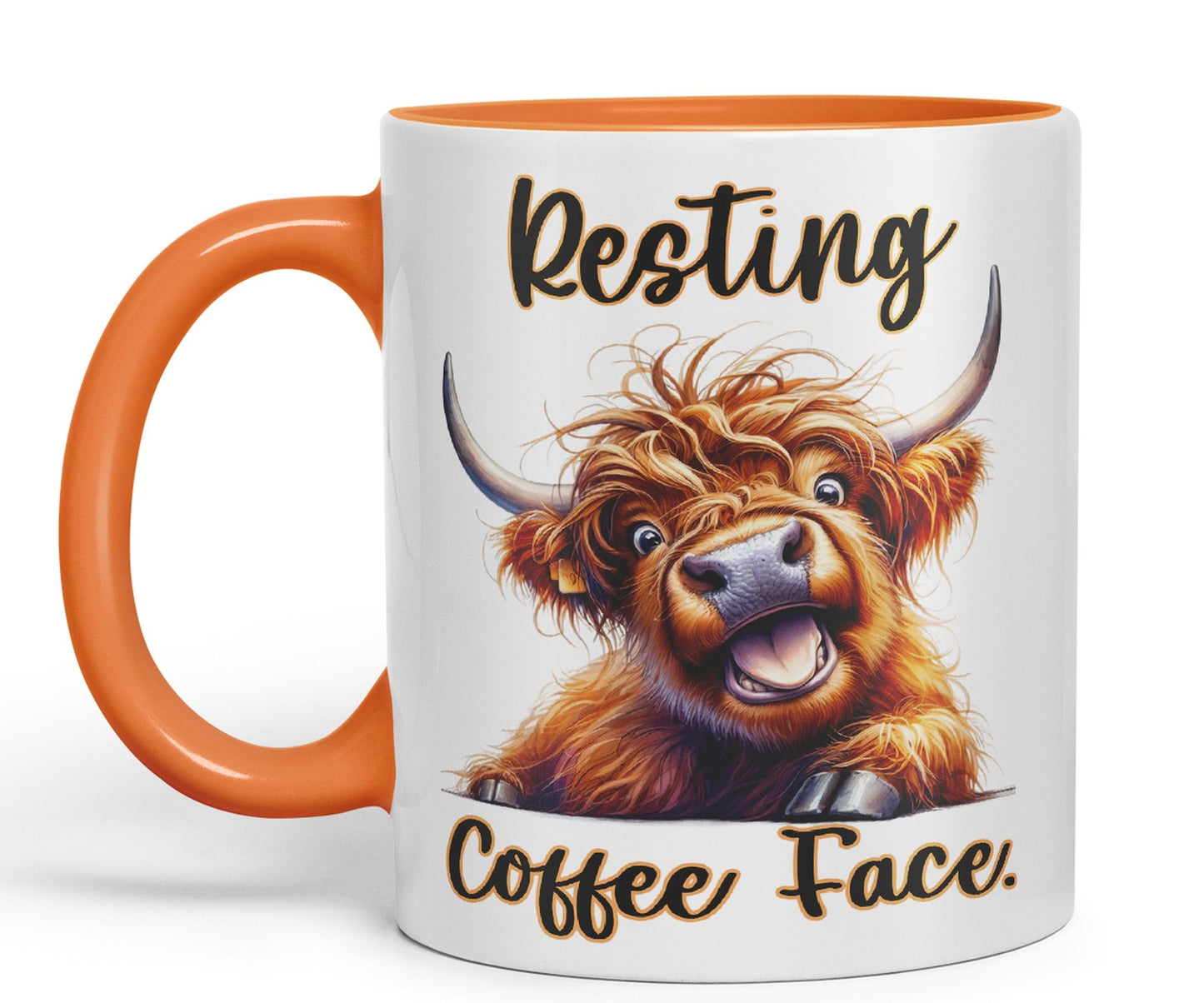 Resting Coffee Face Cow Highland Joke sarkasm Sarcastic Ceramic Coloured Mug Cup for Tea Coffee Hot Brew 330ml 11Oz Gift