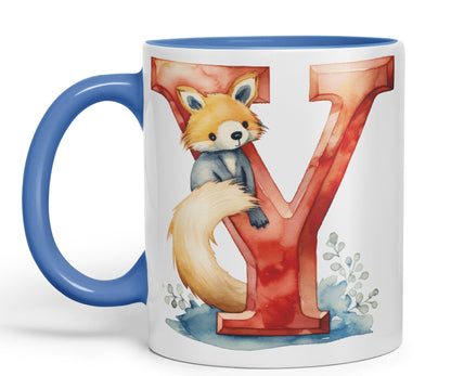 Letter Y mug, Animals Alphabet Letter Y Monogram animal for kids Ceramic Coloured Mug Cup for Tea Coffee Hot brew 330ml 11Oz Gift