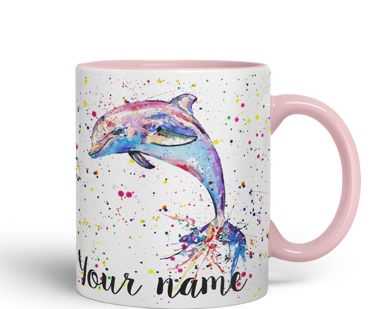 Vixar Personalised with Your Text Dolphin Sea Animal Watercolour Art Coloured Ceramic Mug Cup Gift 330ml 11oz Custom Work Office Tea Coffee