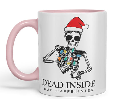 Dead Inside but Coffeinated Christmas Skull Sarcastic Joke Ceramic Coloured Mug Cup for Tea Coffee Hot Brew 330ml 11Oz