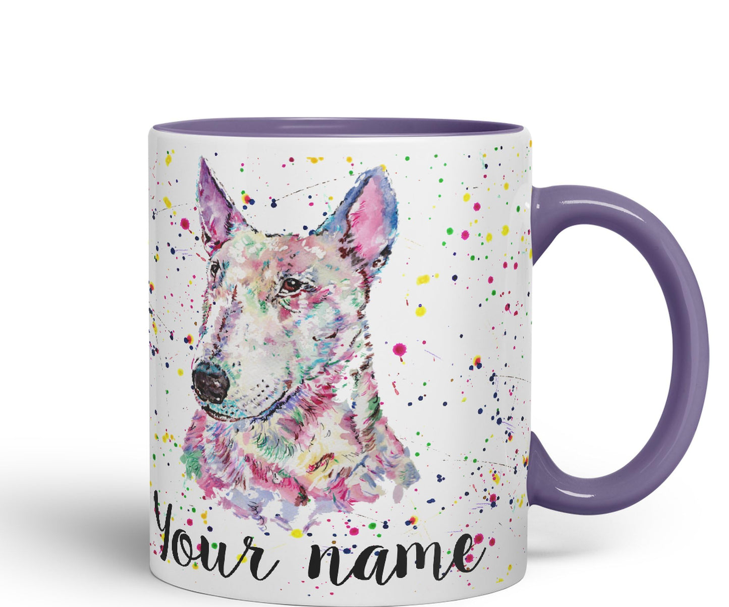 Vixar Personalised with Your Text Bully English Bull Terrier Dog Pet Animals Watercolour Art Coloured Ceramic Mug Cup Gift 330ml 11oz Custom Work Office Tea Coffee