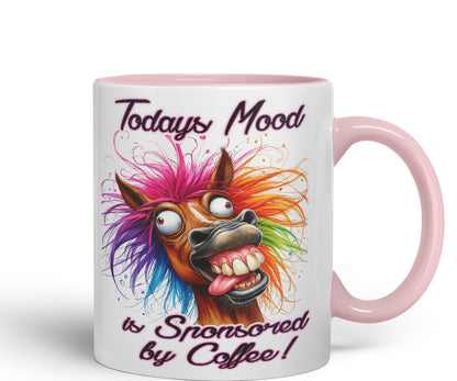 Todays Mood is Sponsored by Coffee! Horse Joke sarkasm Sarcastic Ceramic Coloured Mug Cup for Tea Coffee Hot Brew 330ml 11Oz Gift