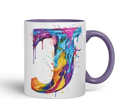 Letter J mug, Alphabet Letter J Monogram watercolour Ceramic Coloured Mug Cup for Tea Coffee Hot brew 330ml 11Oz Gift